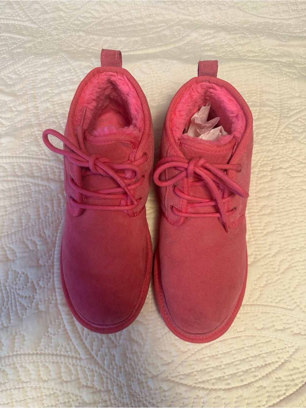 UGG Kids Bright Pink Suede Lace-Up Shearling Boots